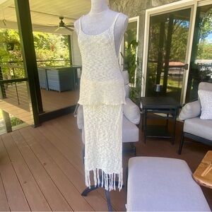 Cool sexy Boho ‘Lemon Cream’ White Fringe Top & Skirt .